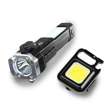 Torch and Small Keychain Led Flash Light Combo Pack with Rechargeable Battrey Powerbank Hammer Opner