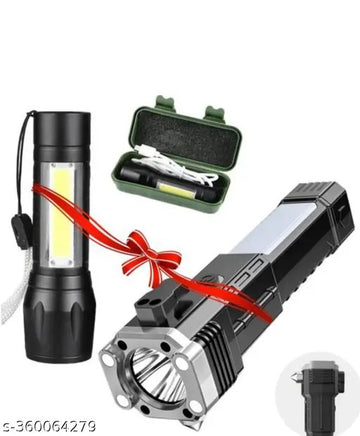 Torch Light,LED 3W Torch Light Rechargeable Torch Flashlight,Long Distance Beam Range Car Rescue Torch with Hammer Window Glass and Seat Belt Cutter Built (COB) (Pack of 2) HAMMER+TORCH