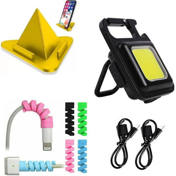 Mobile Holder Accessory Combo for 1 Pyramid Shape Mobile Stand, 4 Cable Protectors, 800 Lumens Emergency Light  (Multicolor)