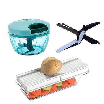 Multipurpose Kitchen Combo of Quick Handy Chopper Stainless, Dry Fruit Slicer and Vegetable Clever Cutter (Multi Color, Randomly)