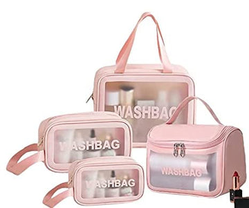 Transparent Travel Pouch Makeup Cosmetic Storage Toiletry Kit Makeup Pouch Jewellery Bag Travelling Organiser Toiletry Kit. (3 pcs Combo -1 Hanging wash Bag