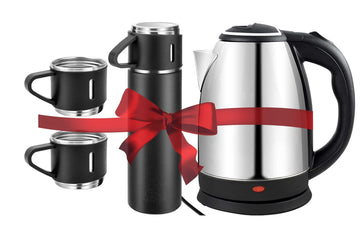 3 in 1 Combo Set Electric Kettle Stainless Steel 1.8 litres, Thermo Vaccum Flask Set with 2 Cups for boiling Water, Making Tea and Coffee, Instant Noodles, Soup