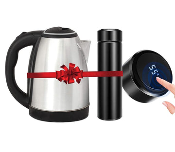 Electric kettle (1.8ltr)1500watts(Stainless steel) and Insulated Water Temperature Bottle (500ml) COMBO PACK (Silver and Black)