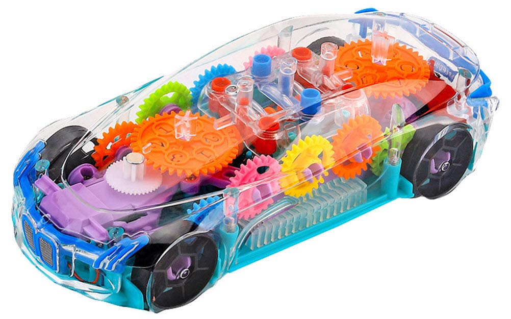 Gear Display Transparent Car Toy for Kids GAMING CAR utomatic 360 Degree Rotating Transparent Gear Concept Car